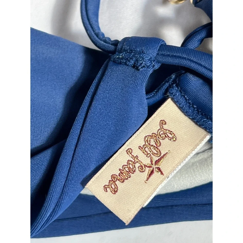 Luli Fama Wanted and Wild Lacey Underwire Bikini Set Royal Blue Gold Medium